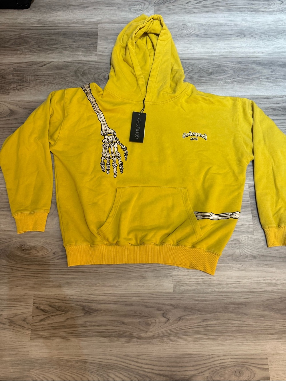 Skull-Arm Graphic Yellow Pullover Hoodie
